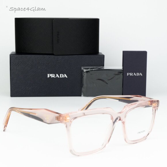 BRAND NEW Prada PRA19V 19Q1O1 Transparent Peach Square Women Eyeglasses 0PR A19V - Picture 3 of 6